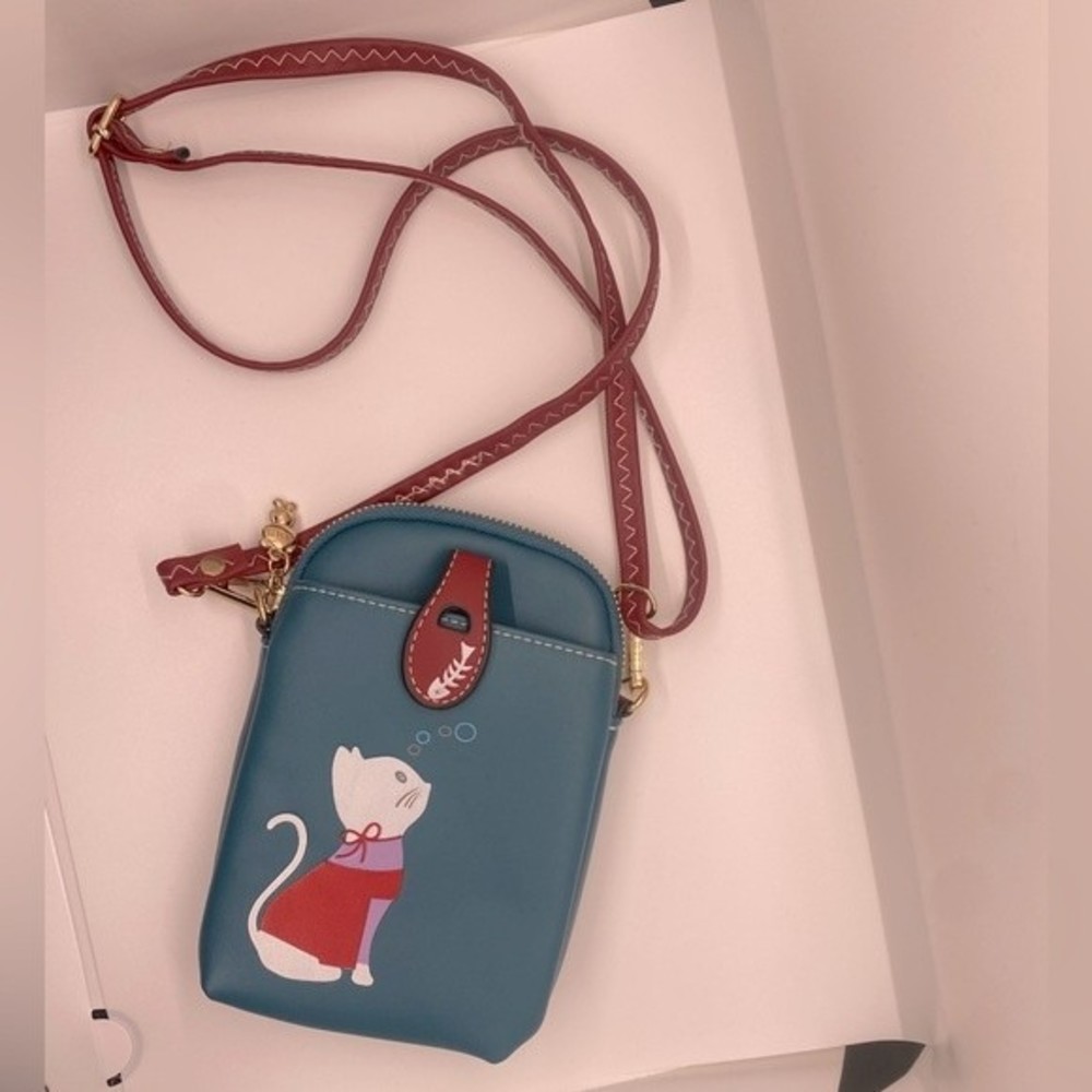 Crossbody phone purse with cat faux leather